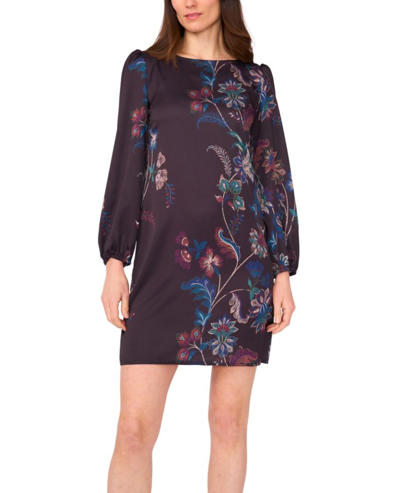 Women's Floral Crewneck Long-Sleeve Dress