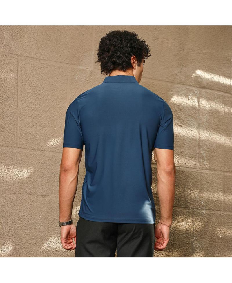 Men's Navy Blue Seamless Solid Polo T-Shirt