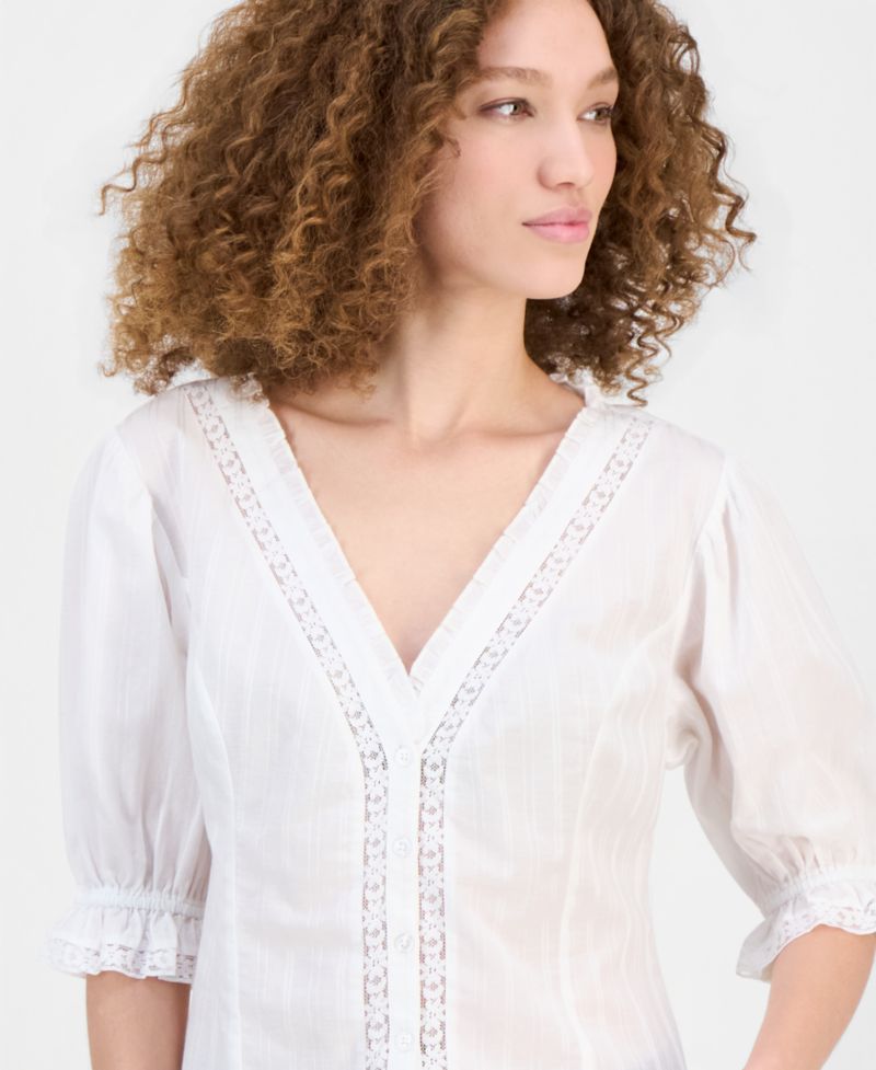 Women's Ruffled-Neck Short-Sleeve Blouse