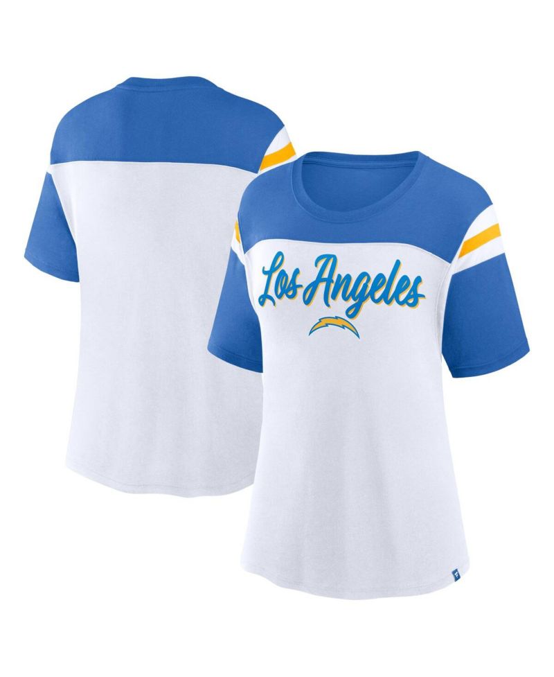 Women's White Blue Los Angeles Chargers Cheer Chant Fashion T-Shirt