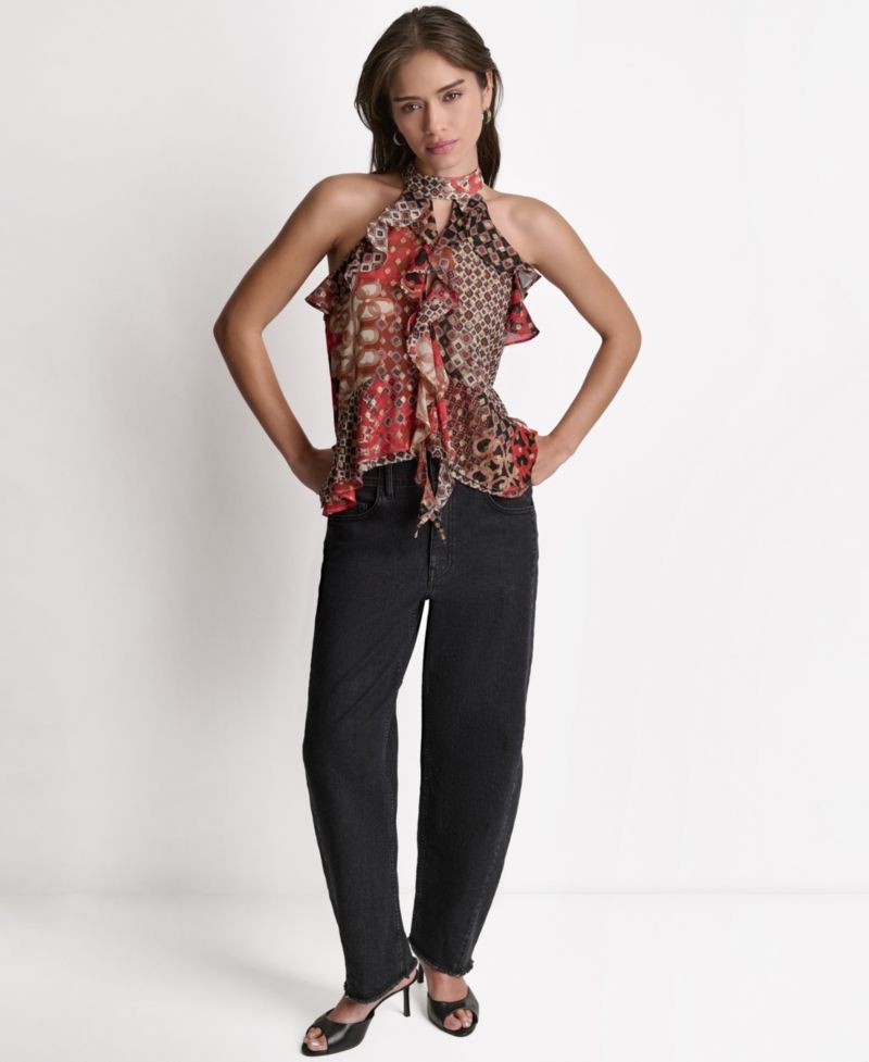 Women's Printed Ruffle Halter Neck Top