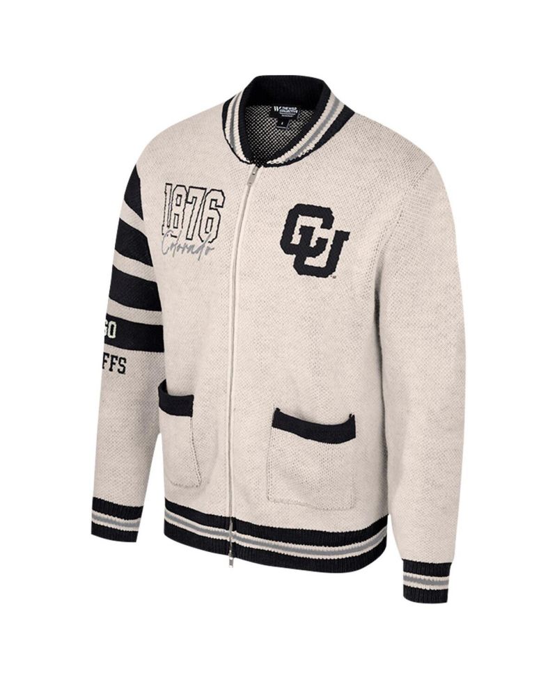Women's Cream Colorado Buffaloes Jacquard Full-Zip Sweater