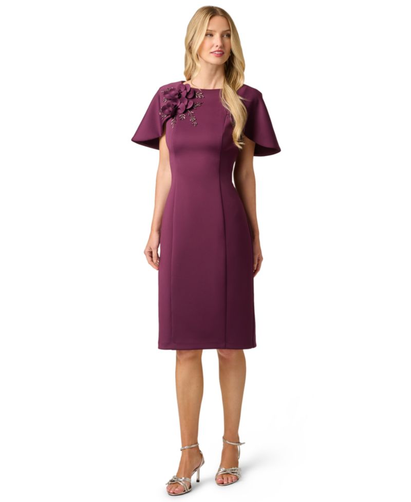 Women's Cape Sleeve 3D Floral Sheath Dress