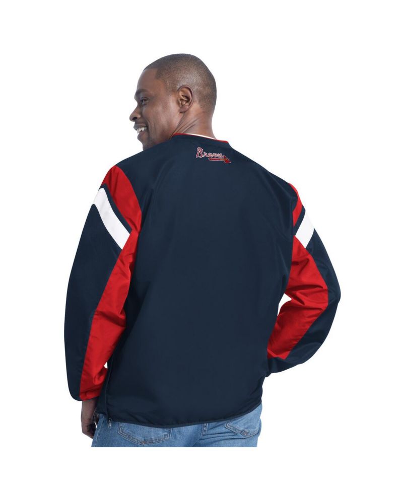 Men's Navy Atlanta Braves Double Coverage V-Neck Pullover Hoodie