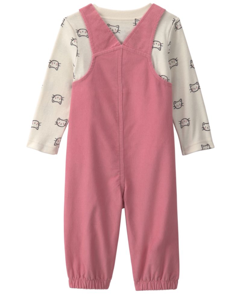Baby Girls' Cat Long-Sleeve Top and Corduroy Overall, 2-Piece Set