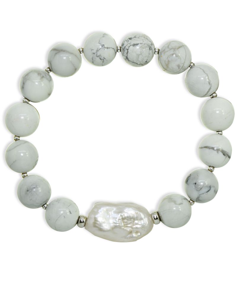 Genuine Stone Bead Biwa Pearl Stretch Bracelet