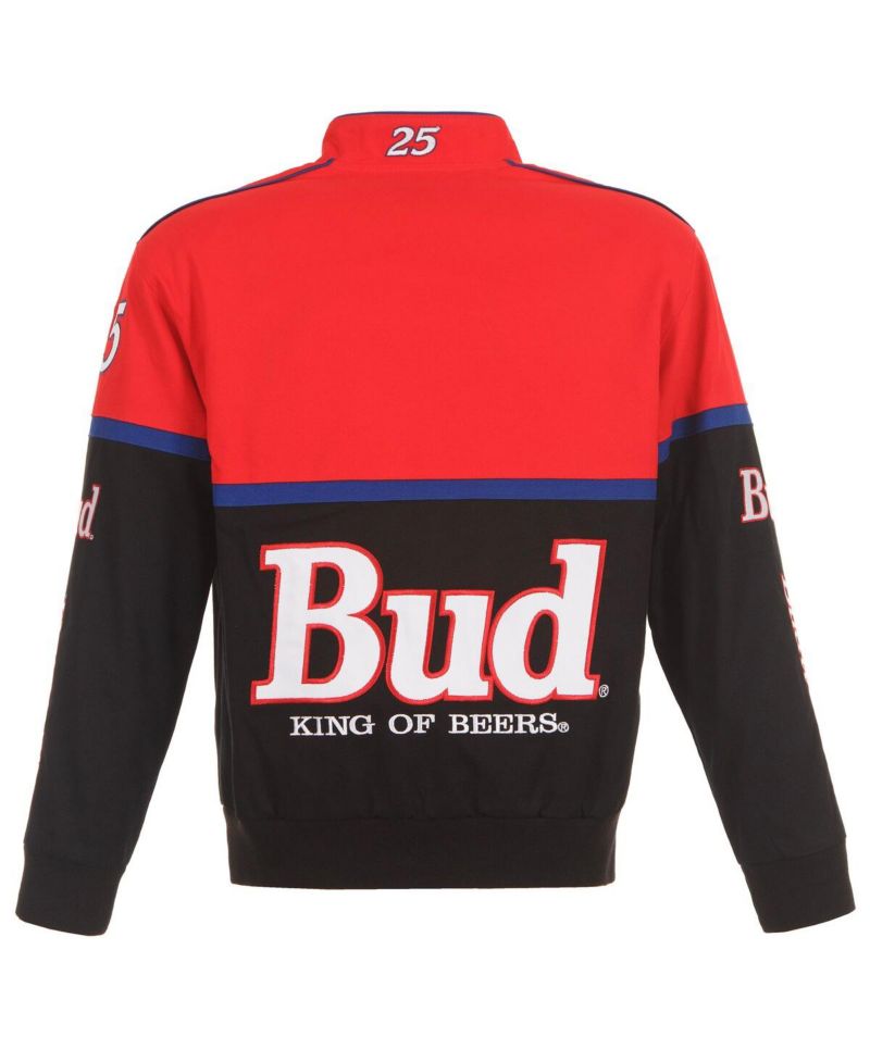 Men's Black/Red Ken Schrader Bud King of Beers Twill Driver Uniform Full-Snap Jacket