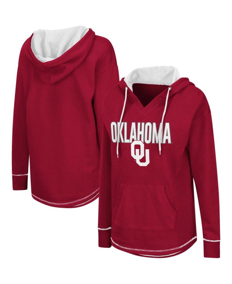 Women's Crimson Oklahoma Sooners Tunic Pullover V-Neck Hoodie