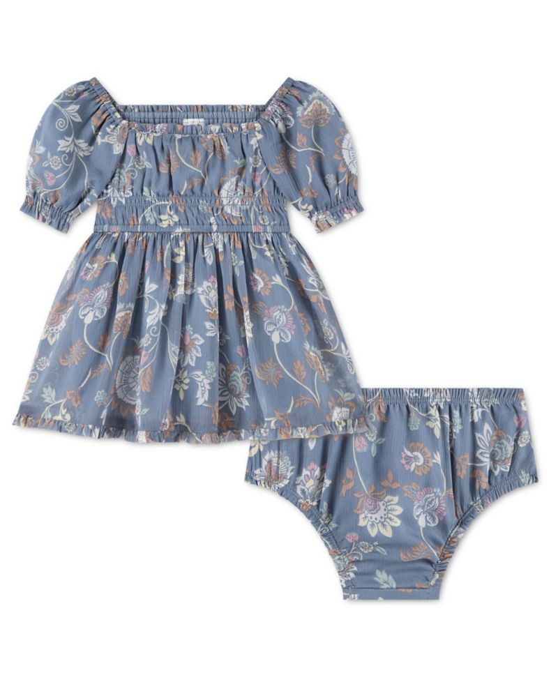 Baby Girls' Babydoll Mini Short-Sleeve Dress with Matching Diaper Cover, 2-Piece Set
