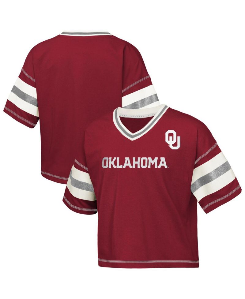Big Girls Crimson Oklahoma Sooners Gridiron Jersey V-Neck T-Shirt