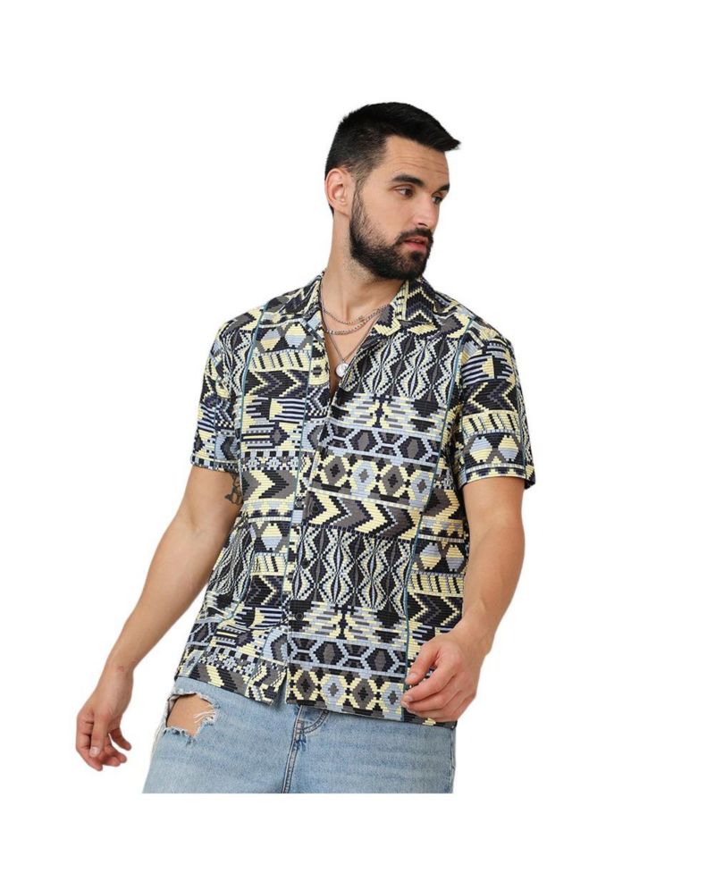 Men's Sky Blue & Lemon Yellow Bohemian Shirt
