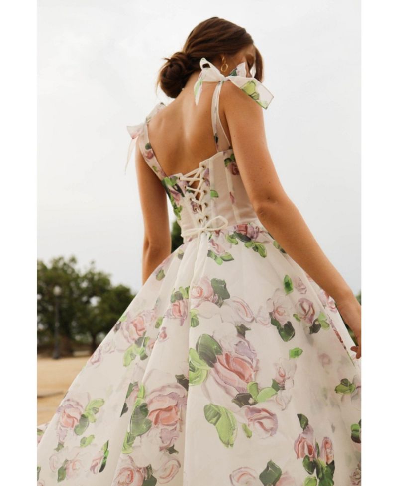 Womens Tender Floral Midi Tie-Strap Dress