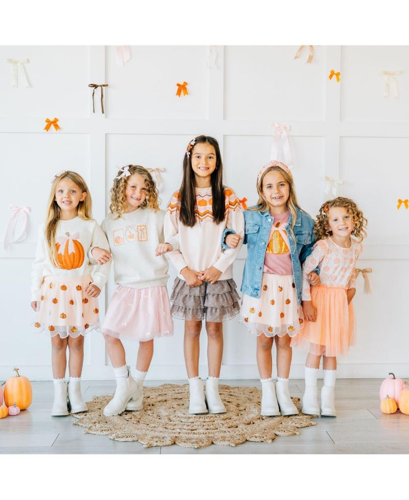 Toddler Girls Coquette Pumpkin Sequin Patch Denim Jacket
