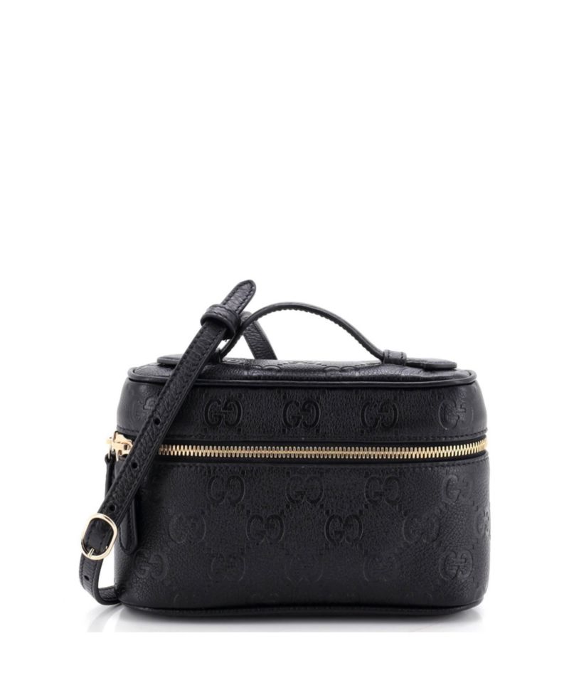 Small Emblem Top Handle Vanity Bag GG Embossed Leather