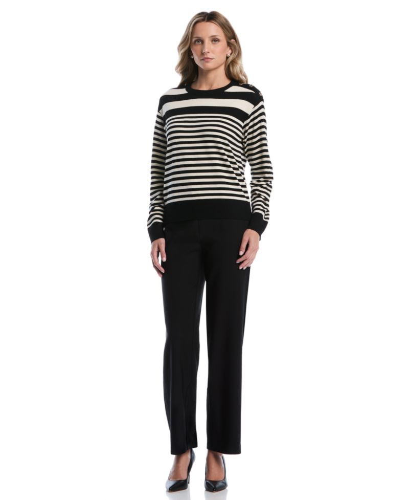 Petites Striped Crewneck Long-Sleeve Sweater