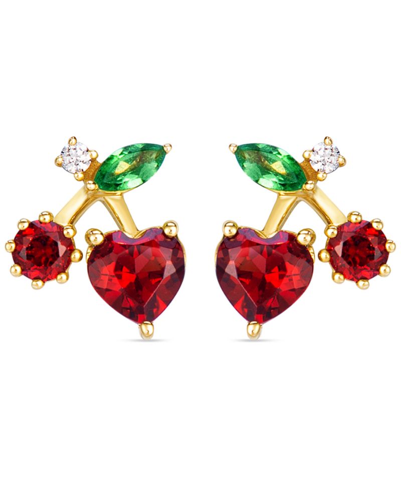 Garnet, Tsavorite & Diamond (0.03 ct. t.w.)Cherry Stud Earrings in 14k Honey Gold