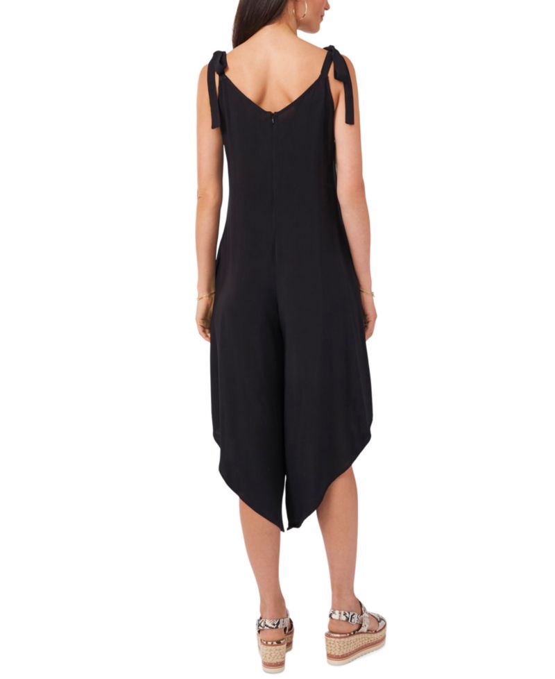Women's V-Neck Sleeveless Tie-Shoulder Angled-Hem Jumpsuit