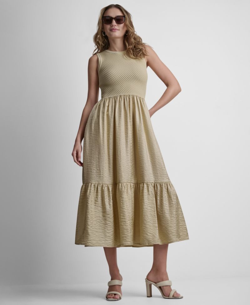 Women's Sleeveless Sweater Top Mixed Media Midi Dress