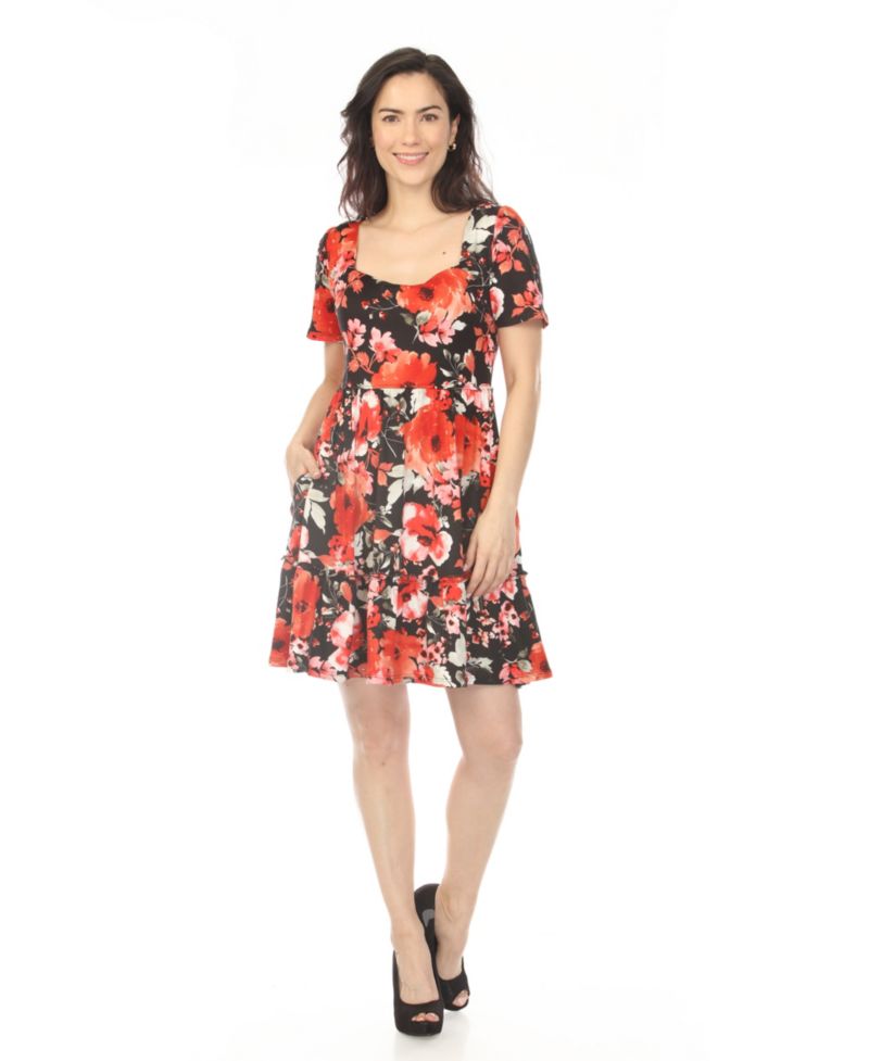 Women's Square Neck Short-Sleeve Floral Dress