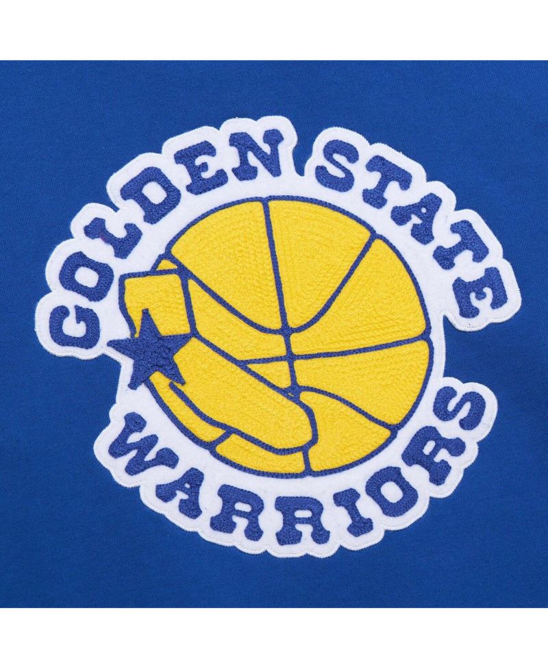 Men's Royal Golden State Warriors Chainstitch Applique Vintage Heavyweight Pullover Hoodie