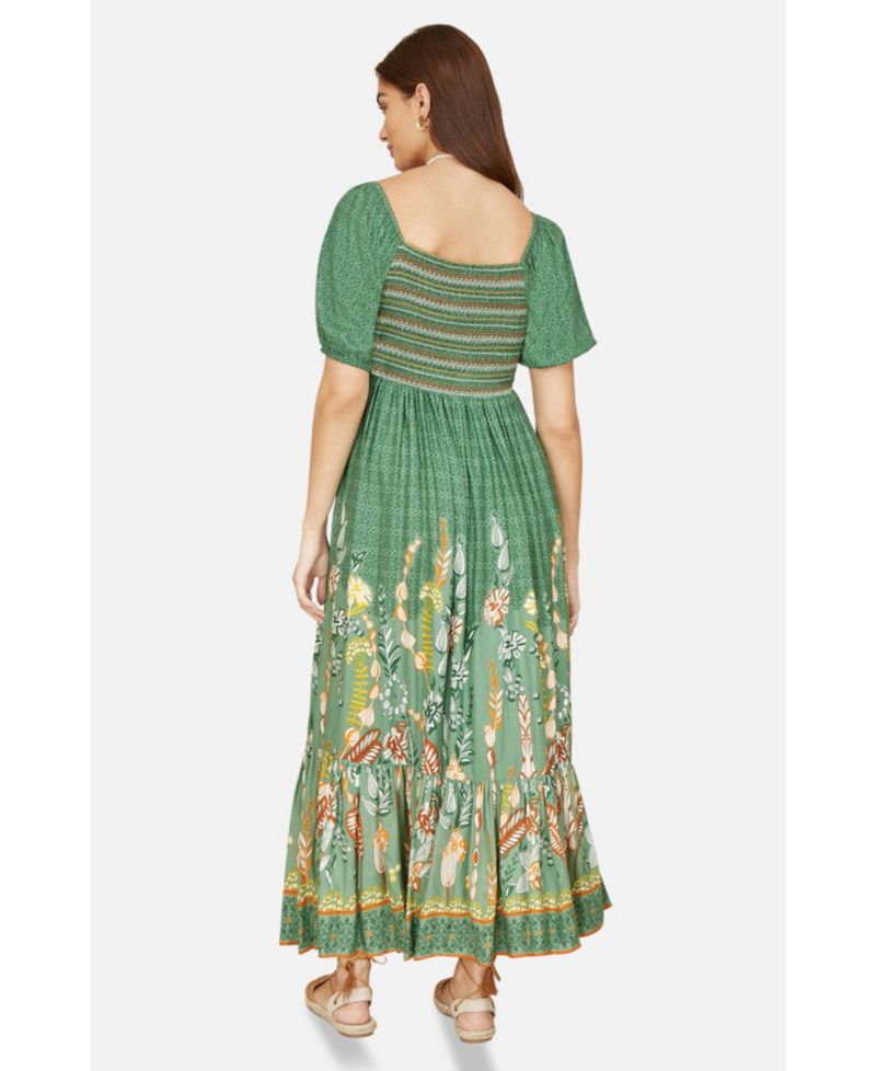 Women's Ruched Leaf Print Maxi Dress