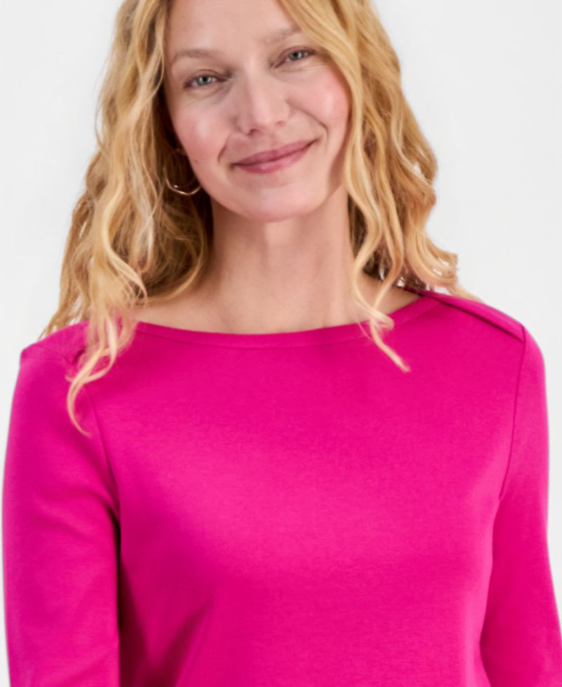 Plus Size 3/4 Sleeve Boat-Neck Top