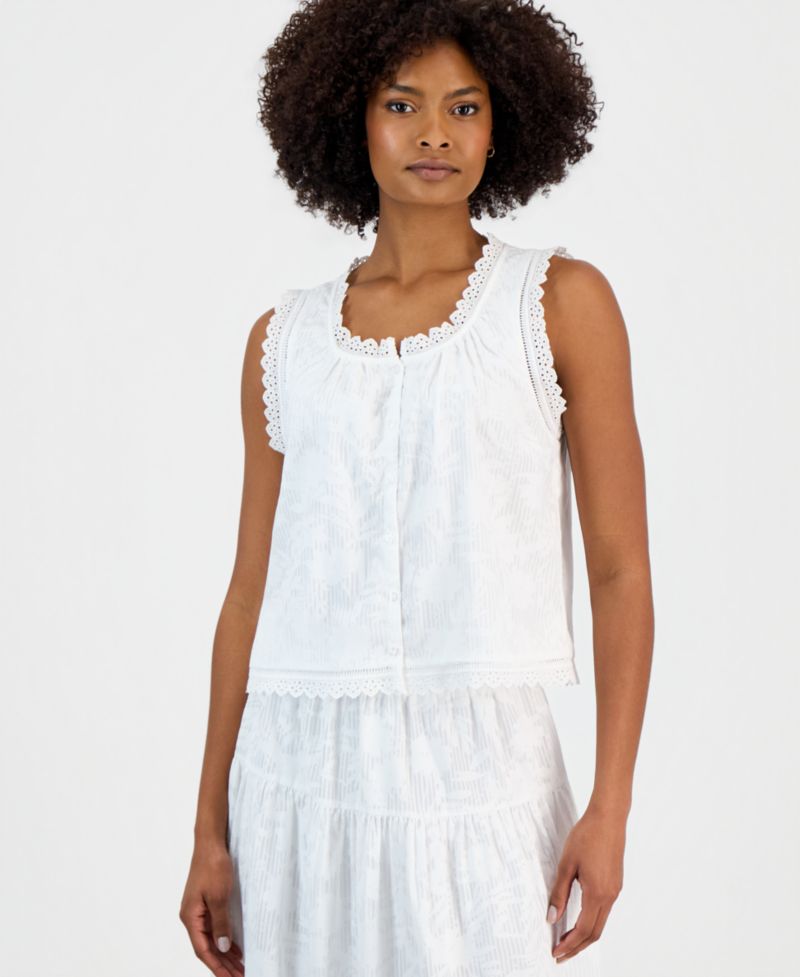 Women's Lace-Trim Cropped Sleeveless Top
