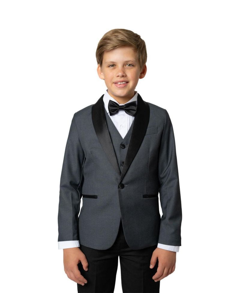Big Boys Love and Angels Slim Fit 5-Piece Shirt, Bowtie, Jacket, Vest and Pants Tuxedo Set
