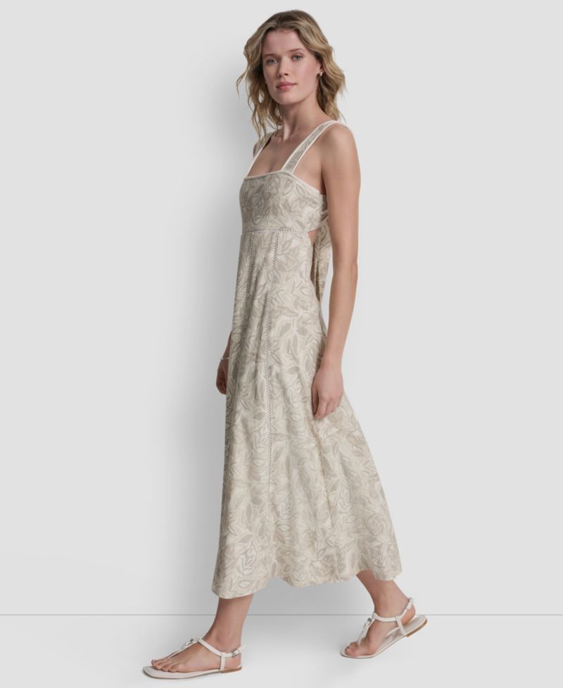 Women's Seamed Linen-Blend Tank Square Neck Dress