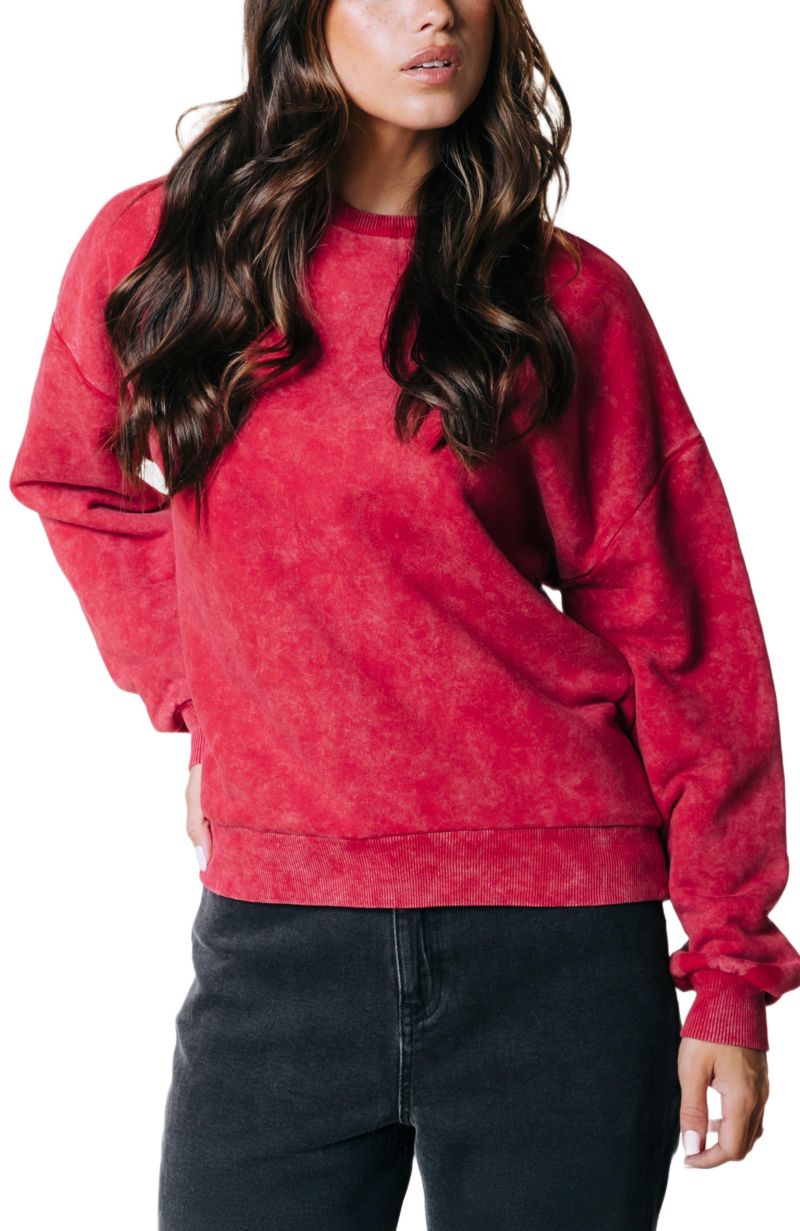 Women's Braid Acid Wash Dropped Shoulder Sweaters
