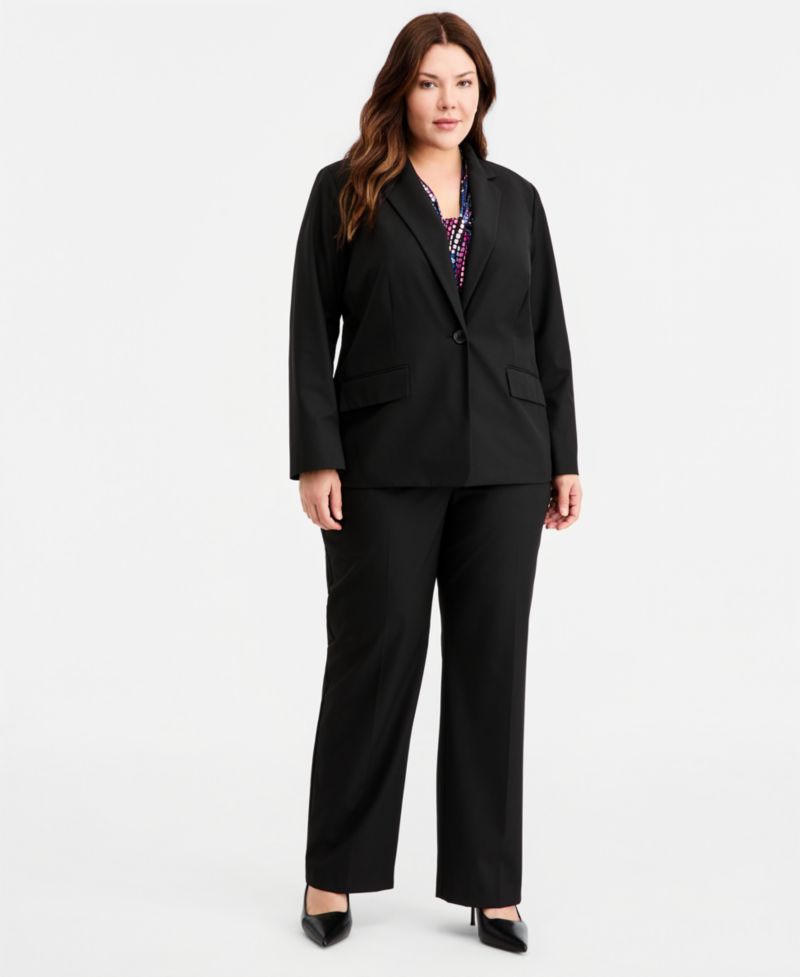 Plus Size Machine Washable Mid Rise Straight Leg Pants