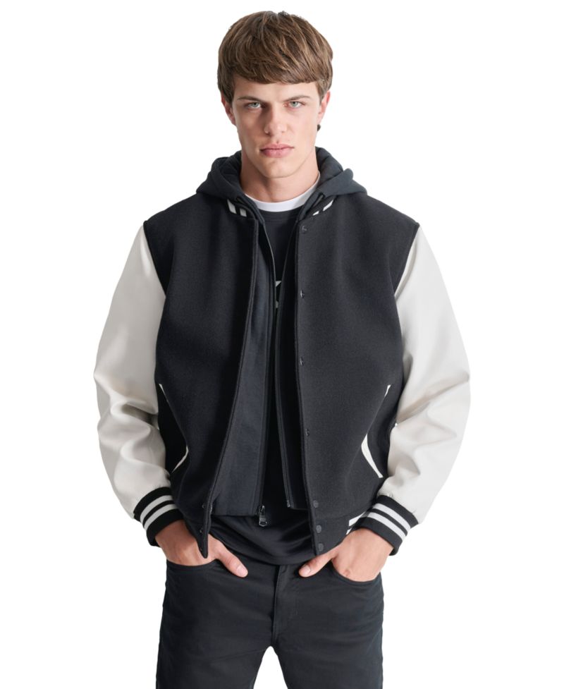 Men's Colorblocked Removable Hood Varsity Jacket