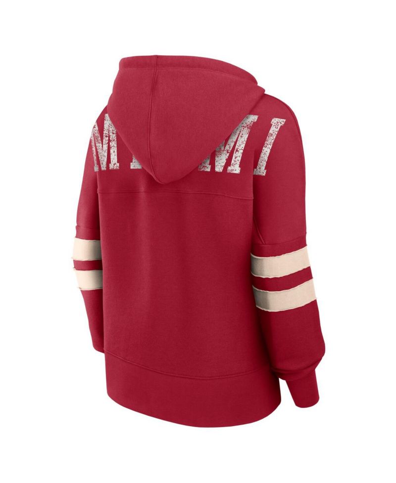 Women's Red Distressed Miami Heat Bold Move Dolman V-Neck Pullover Hoodie