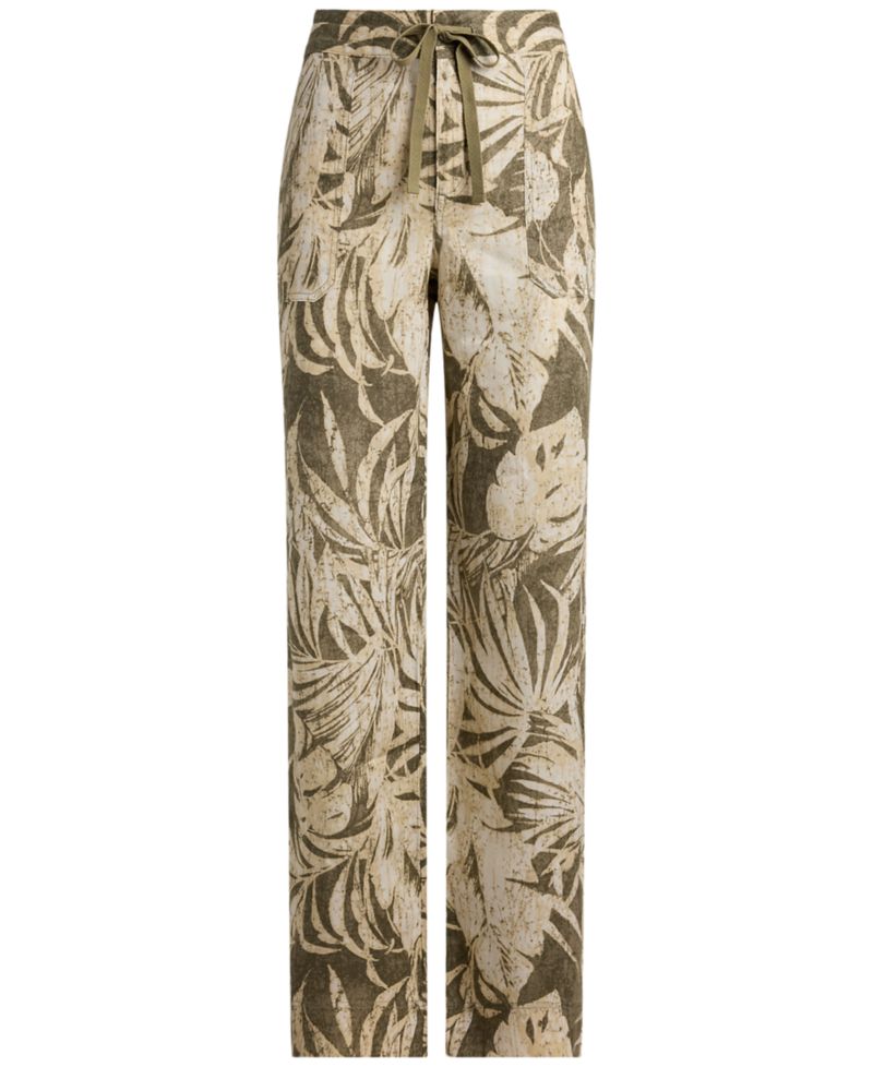 Women's Mid-Rise Palm-Frond-Print Wide-Leg Pants