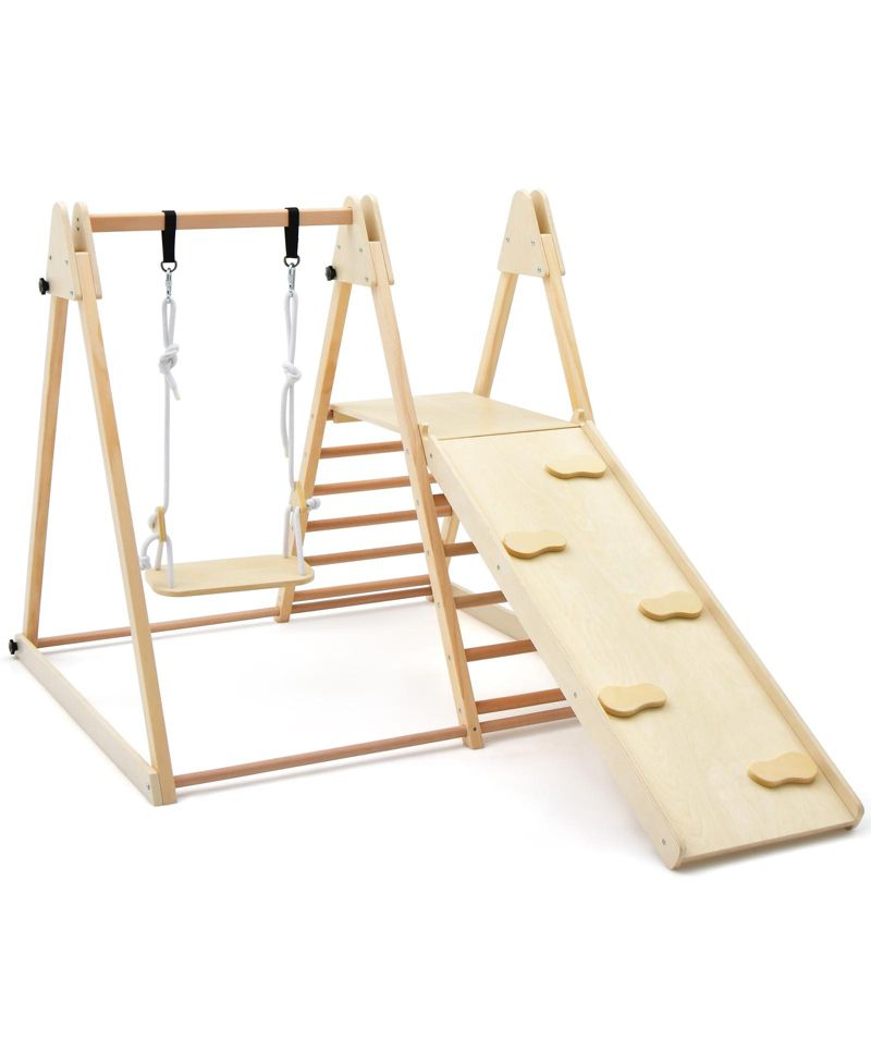 Kids 5 in 1 Indoor Playset with Foldable Climber Fun Slide and Swing
