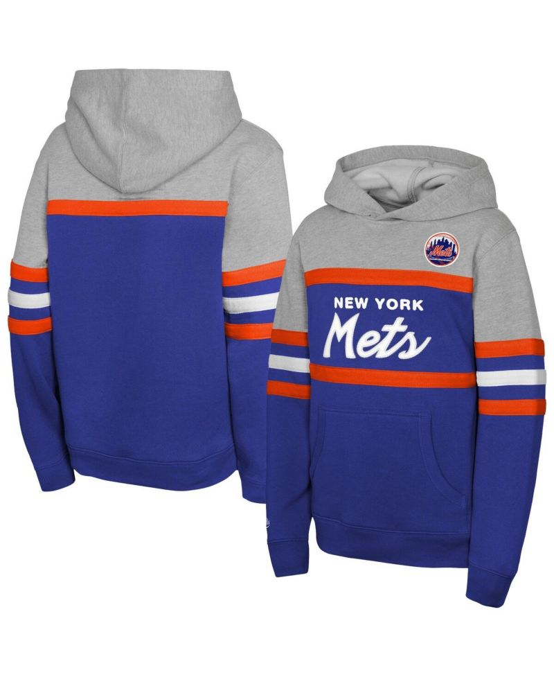 Big Boys and Girls Royal/Grey New York Mets Cooperstown Head Coach Pullover Hoodie