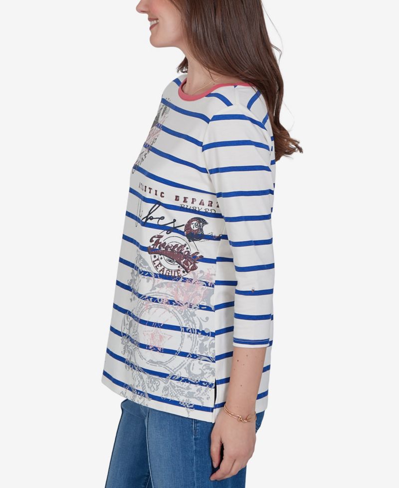 Petite Varsity Striped 3/4-Sleeve Boat-Neck Tee