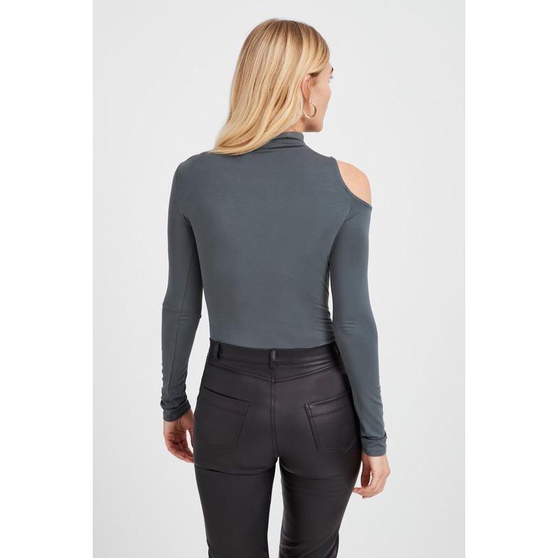 Women's Jones Long-Sleeve Fitted Mock-Neck Jersey Top with Shoulder Cutouts