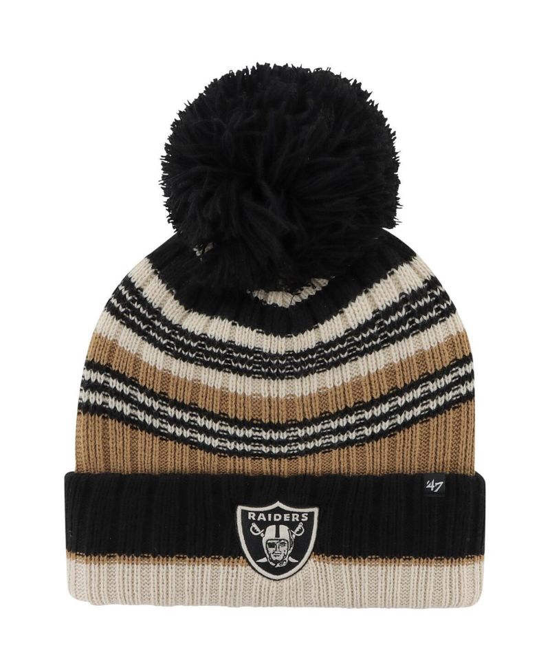 Women's Natural Las Vegas Raiders Barista Cuffed Knit Hat with Pom