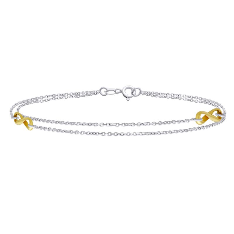 Infinity Charm Anklet Ankle Bracelet Double Strand Gold Plated .925 Silver