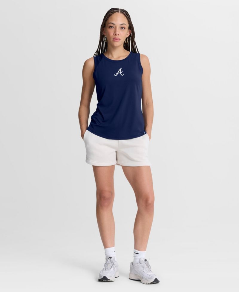 Women's Navy Atlanta Braves Draped Mesh Back Performance Tank Top