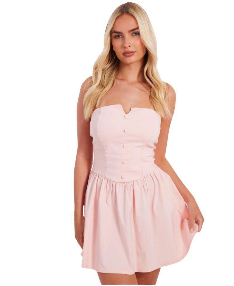 Women's Bardot Button Front Mini Dress