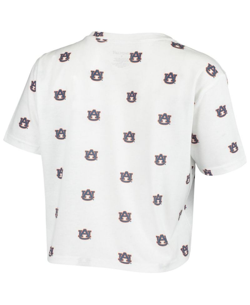 Women's White Auburn Tigers Cropped Allover Print T-shirt