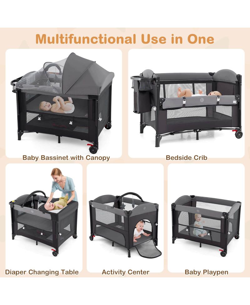 Baby Baby Bassinet Bedside Crib with Changing Table Mattress Detachable Canopy Basket