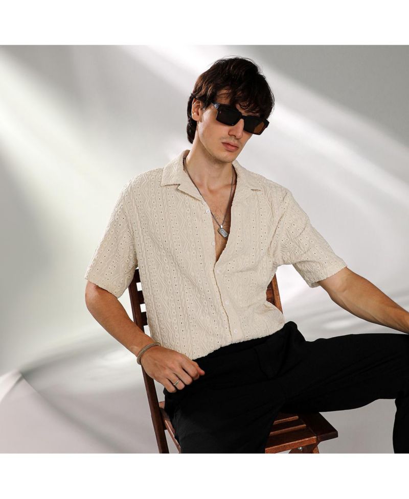 Men's Off-White Aztec-Textured Shirt