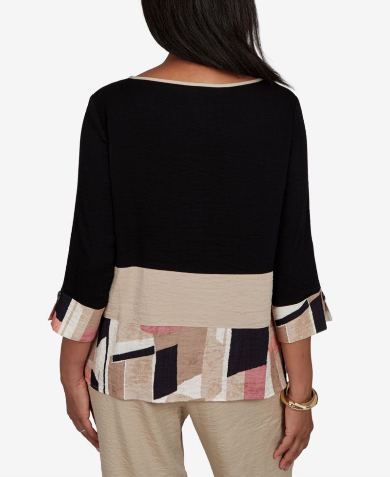 Petite Travel Advisory Patchwork 3/4-Sleeve Woven Blouse