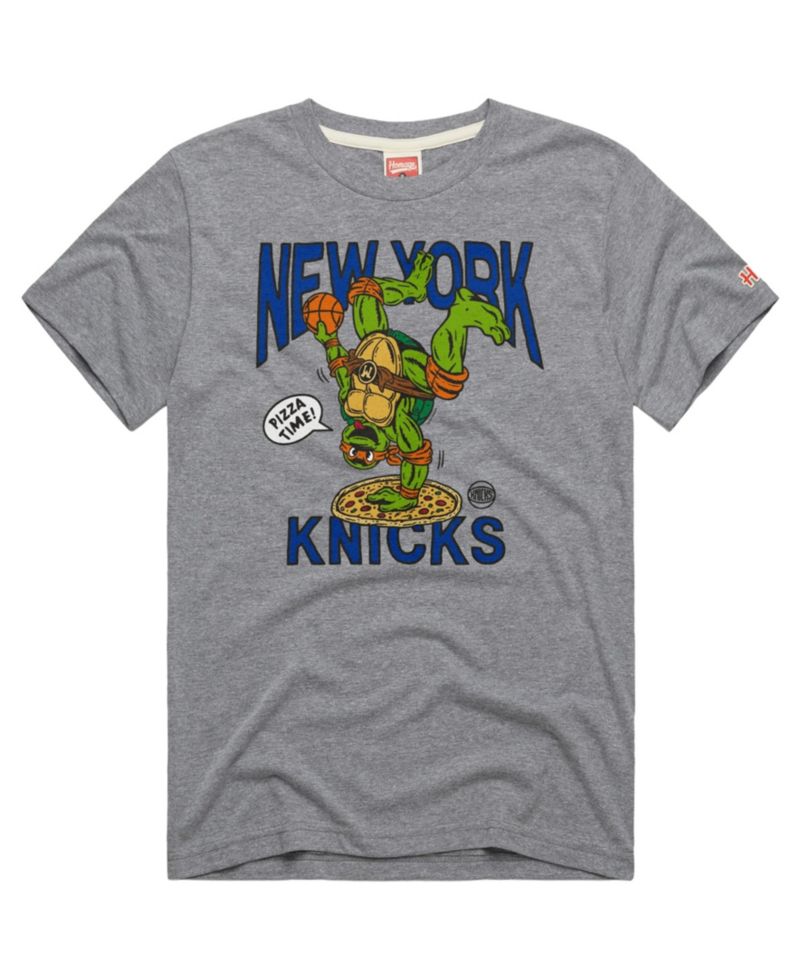 Men's and Women's Gray New York Knicks x Teenage Mutant Ninja Turtles Michelangelo Tri-Blend T-Shirt
