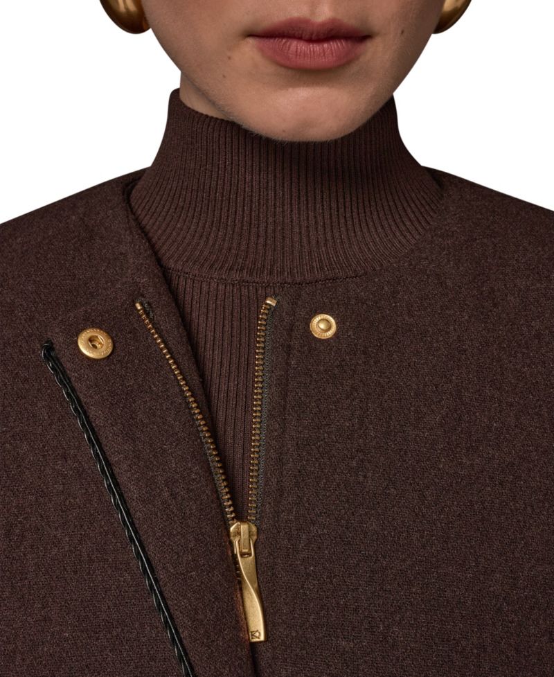 Women's Collarless Wool-Blend Pleather Trim Coat