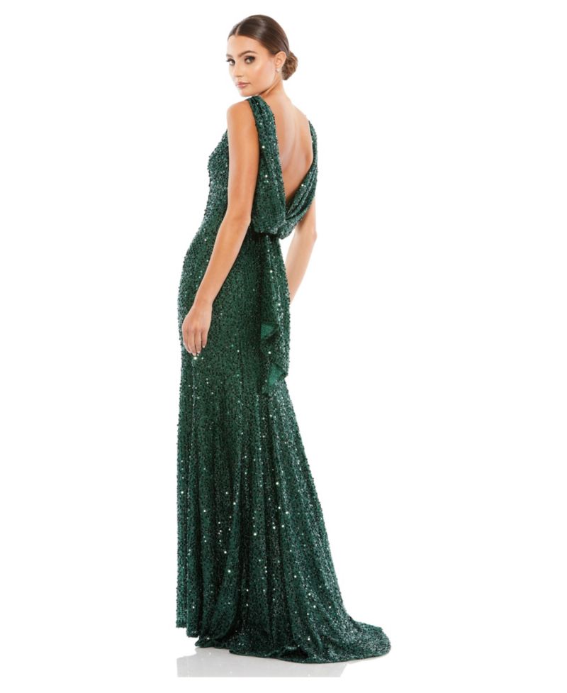 Petite Sleeveless Sequin Cowl Back Evening Gown