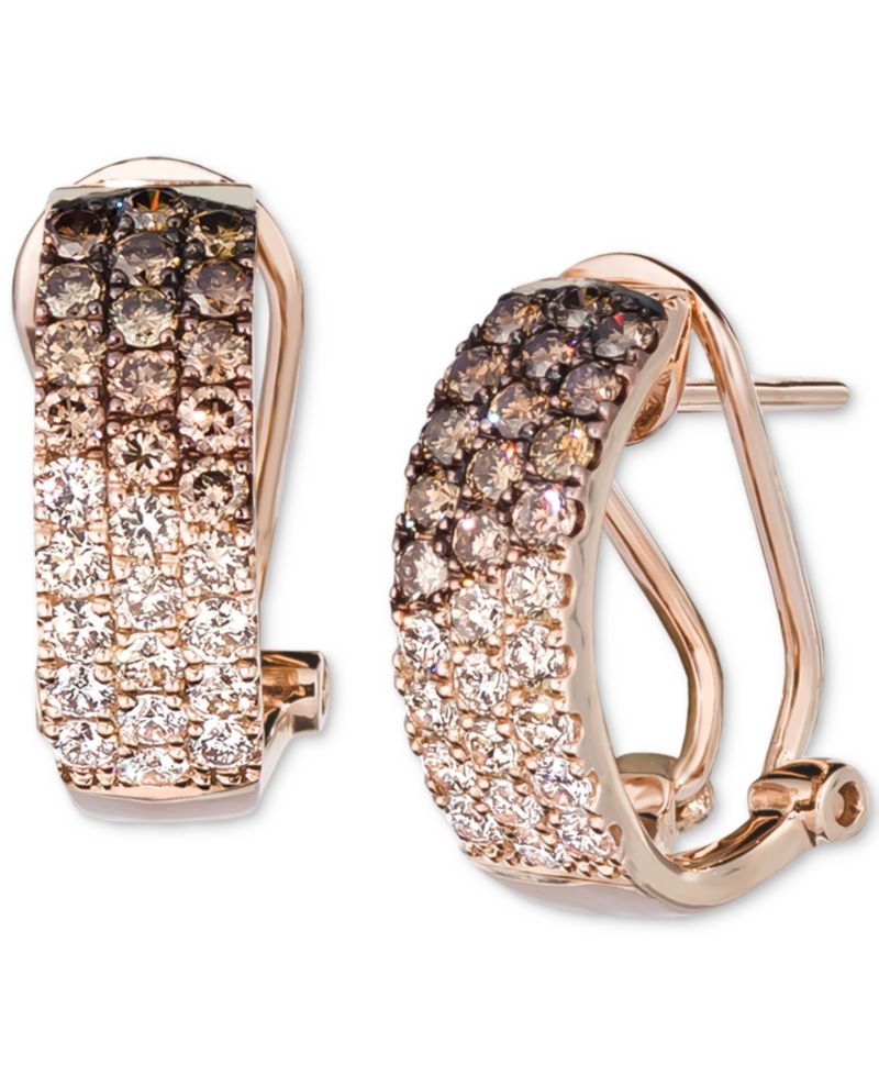 Ombr&eacute; Chocolate Diamond & Nude Diamond (1-1/4 ct. t.w.) Omega Hoop Earrings in 14k Rose Gold, White Gold or Yellow Gold